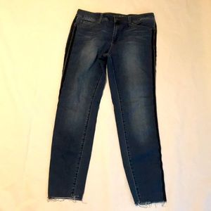 Tahari Skinny Jeans Raw Hem Double Black Stripe Down Sides Women’s Size 10/30